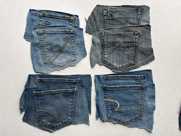 Denim Jeans Pockets for Repurposing - Set of 8 Pockets