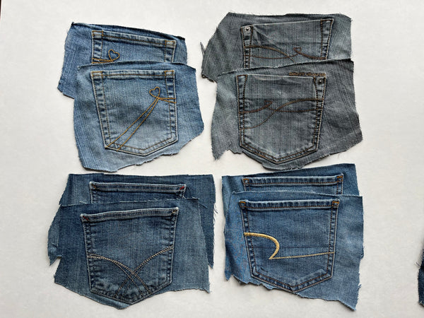 Denim Jeans Pockets for Repurposing - Set of 8 Pockets
