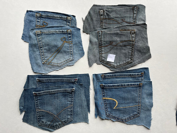 Denim Jeans Pockets for Repurposing - Set of 8 Pockets