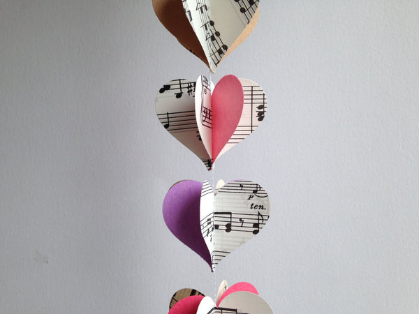 Colorful Notes Vintage Sheet Music Paper Heart Garland