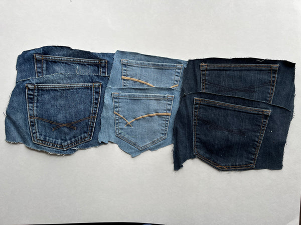 Denim Jeans Pockets for Repurposing - Set of 6 Pockets