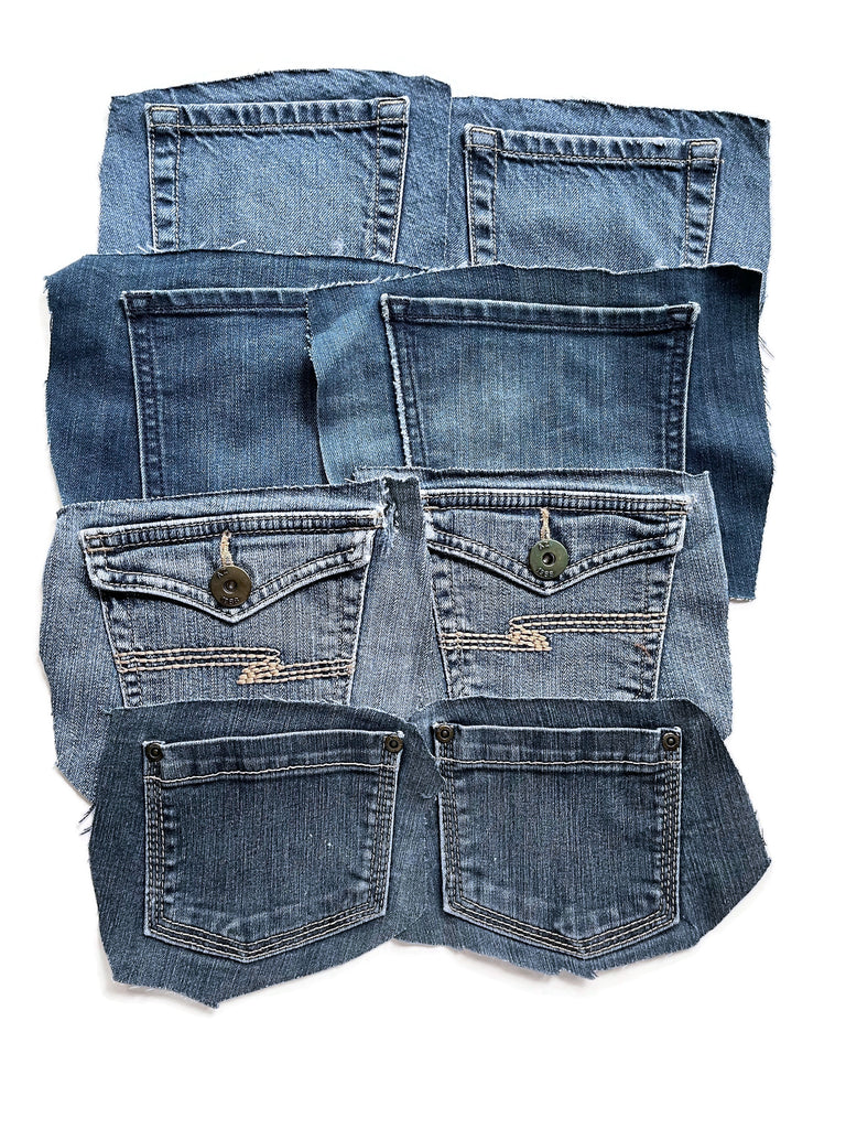Denim Jeans Pockets for Repurposing - Set of 8 Pockets