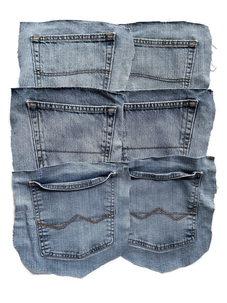 Denim Jeans Pockets for Repurposing - Set of 6 Pockets