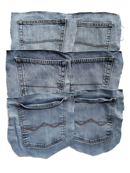 Denim Jeans Pockets for Repurposing - Set of 6 Pockets