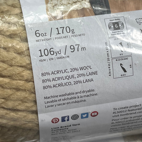 Lion Brand Yarn - Wool-Ease® Thick & Quick® 3-Pack - Peanut Color