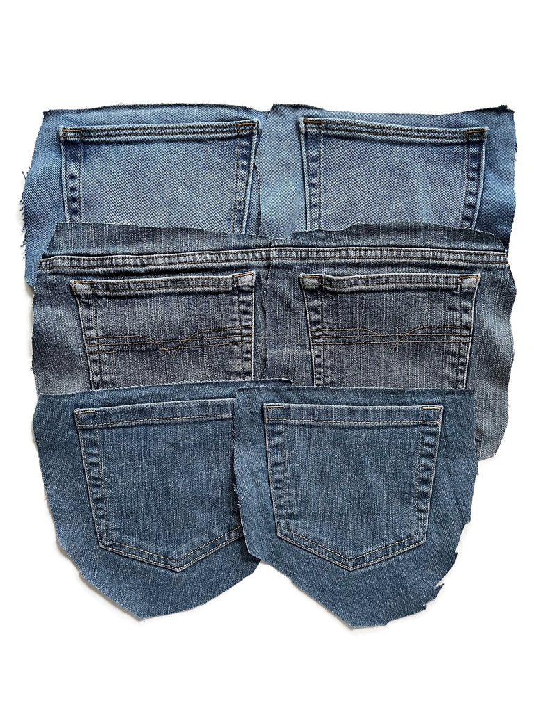 Denim Jeans Pockets for Repurposing - Set of 6 Pockets