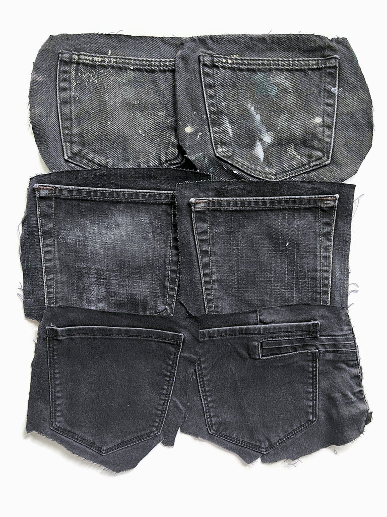 Denim Jeans Pockets for Repurposing - Set of 6 Black Denim Pockets