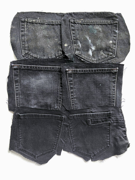 Denim Jeans Pockets for Repurposing - Set of 6 Black Denim Pockets