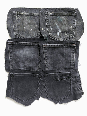 Denim Jeans Pockets for Repurposing - Set of 6 Black Denim Pockets