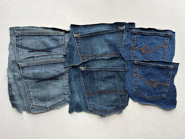 Denim Jeans Pockets for Repurposing - Set of 6 Pockets