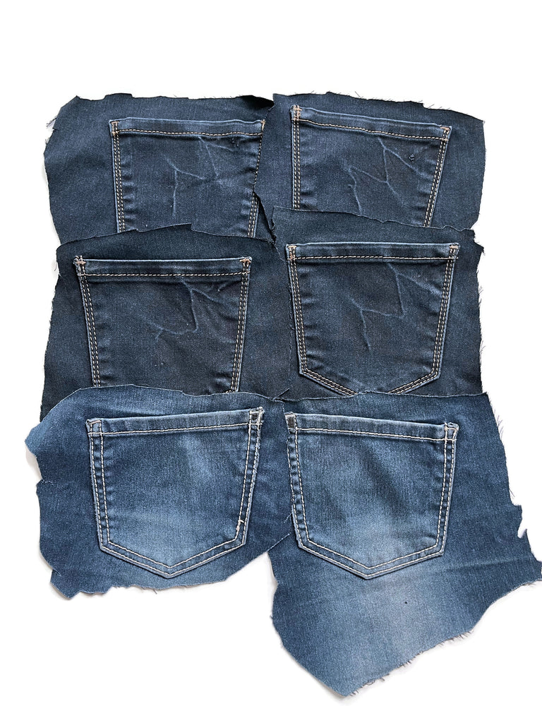 Denim Jeans Pockets for Repurposing - Set of 6 Pockets