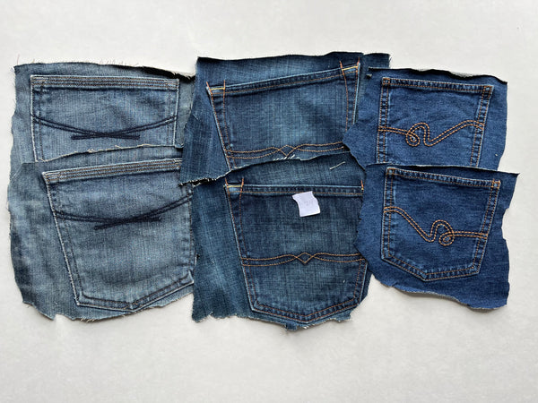 Denim Jeans Pockets for Repurposing - Set of 6 Pockets