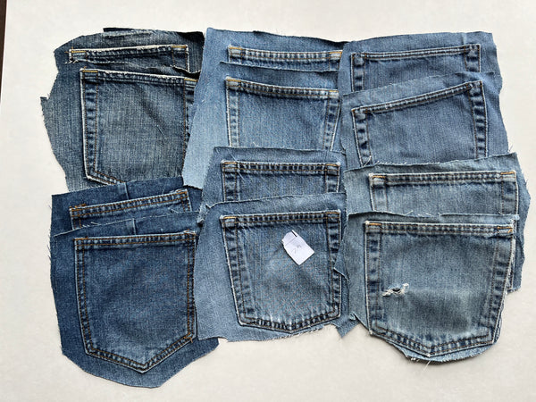 Denim Jeans Pockets for Repurposing - Set of 12 Pockets