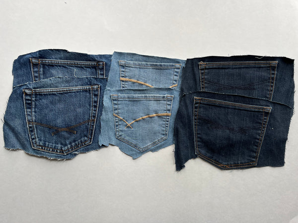 Denim Jeans Pockets for Repurposing - Set of 6 Pockets