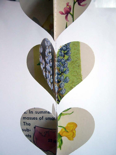 Flowers Vintage Field Guide Paper Heart Garland