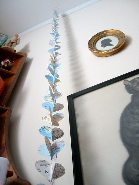 Extra Long Vintage National Geographic Paper Heart Garland