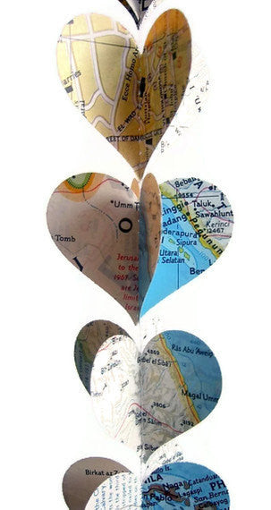 Extra Long Vintage National Geographic Paper Heart Garland