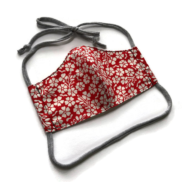 Handmade Mask - Choose Your Style / Size - Red and White Floral - Most Popular