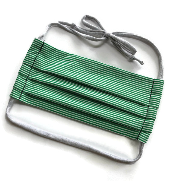 Handmade Mask - Pleated Style - Choose Your Size - Green Stripe