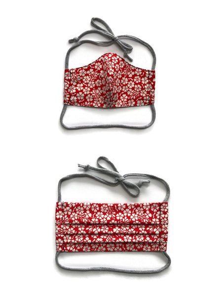 Handmade Mask - Choose Your Style / Size - Red and White Floral - Most Popular