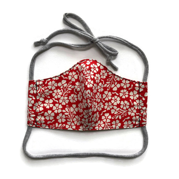 Handmade Mask - Choose Your Style / Size - Red and White Floral - Most Popular