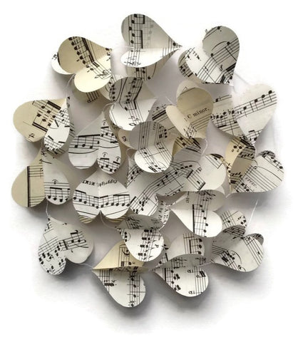 Vintage Sheet Music Paper Heart Garland
