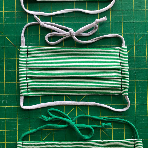 Handmade Mask - Pleated Style - Choose Your Size - Green Stripe