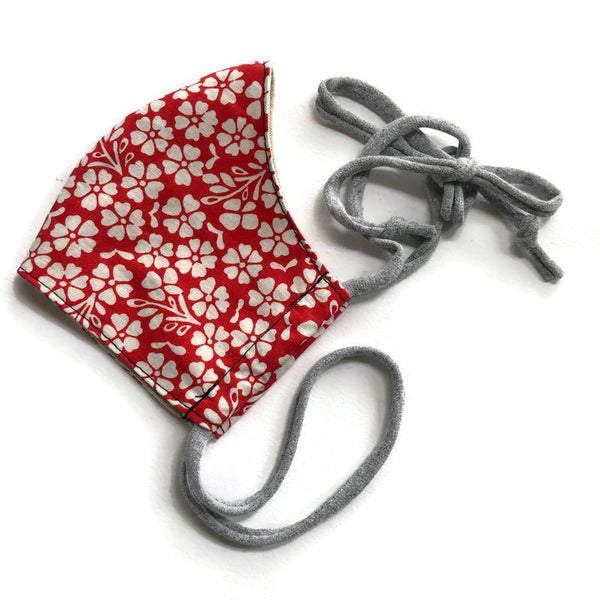 Handmade Mask - Choose Your Style / Size - Red and White Floral - Most Popular