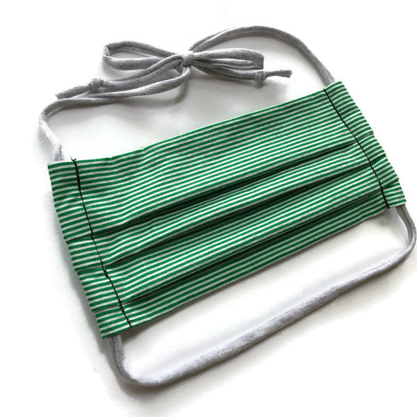 Handmade Mask - Pleated Style - Choose Your Size - Green Stripe