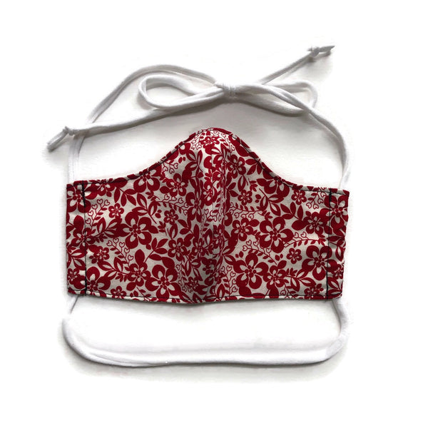 Handmade Mask - Choose Your Style / Size - Red and White Floral