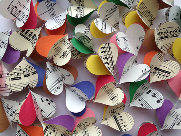Colorful Notes Vintage Sheet Music Paper Heart Garland