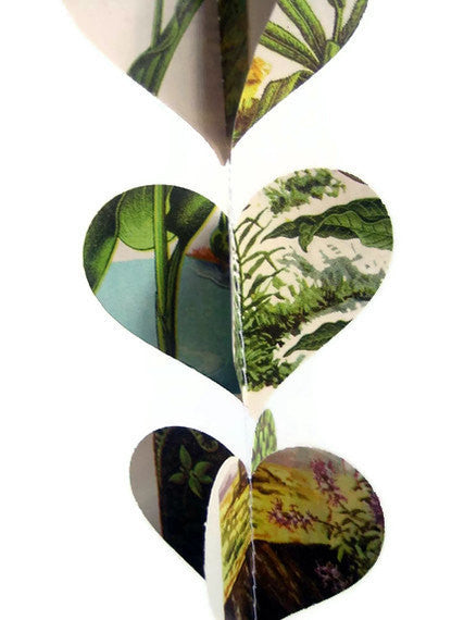 Flowers Vintage Field Guide Paper Heart Garland